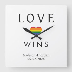 Benutzerdefinierte Namen / Text Regenbogen LIEBE Quadratische Wanduhr
