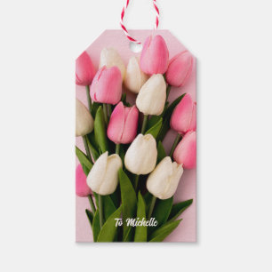 Benutzerdefinierte Namens-Tulpen auf Rosa Geschenkanhänger