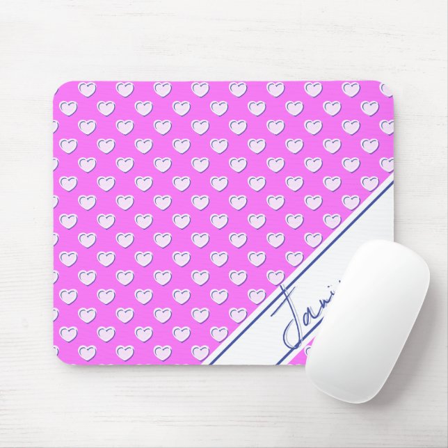 Benutzerdefinierte Namensvorlage Rosa Und Weiße Sü Mousepad (Mit Mouse)