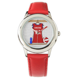 Benutzerdefinierte Netball-Uniform Rot mit Blau un Armbanduhr