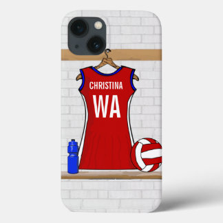 Benutzerdefinierte Netball-Uniform Rot mit Blau un Case-Mate iPhone Hülle