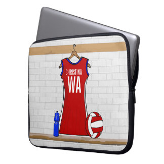 Benutzerdefinierte Netball-Uniform Rot mit Blau un Laptopschutzhülle