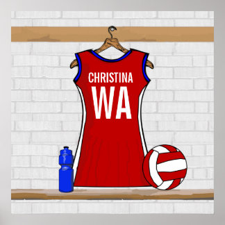 Benutzerdefinierte Netball-Uniform Rot mit Blau un Poster