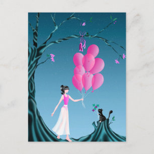 Benutzerdefinierte niedliche Ballerina und Katze N Postkarte
