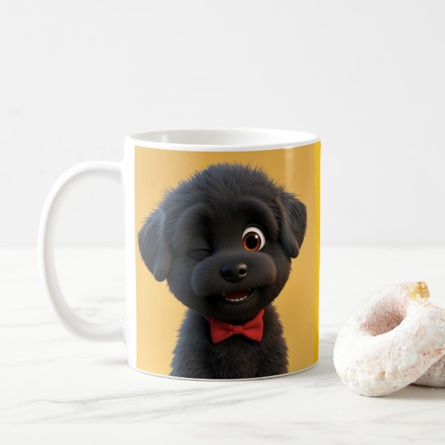 Benutzerdefinierte Niedliche Schwarze Welpe Tasse  (Mit Donut)