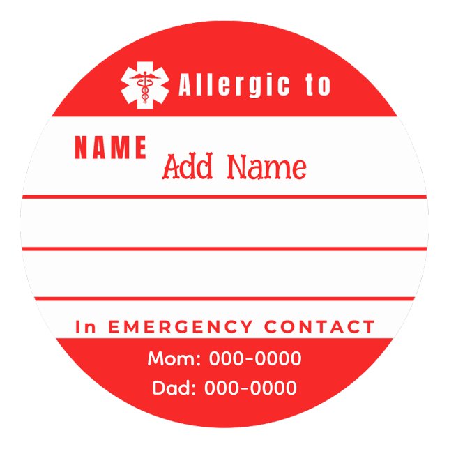 Benutzerdefinierte Notfall-Allergie-Warnaufkleber Runder Aufkleber (Custom Emergency Allergy Alert Stickers)