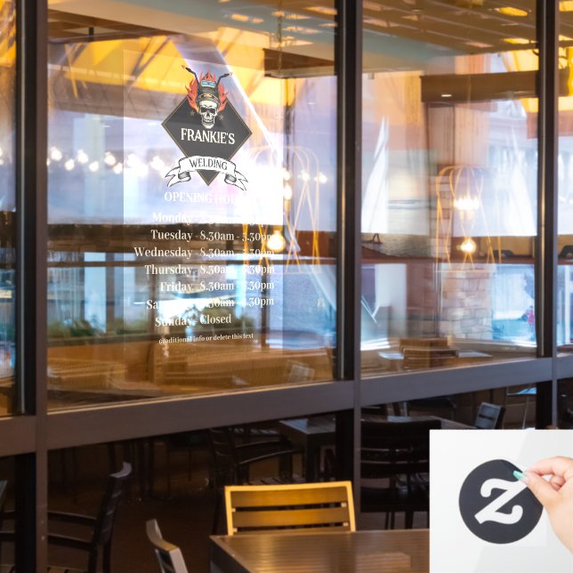 Benutzerdefinierte Öffnungszeiten Retro-Schweißwer Fensteraufkleber (Restaurantfenster)