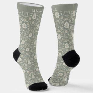 Benutzerdefinierte Oliven-Grün Floral Gelb Gold Bl Socken