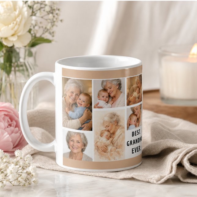 Benutzerdefinierte Oma-Foto-Collage | Tag der Groß Kaffeetasse (Custom Grandma Photo Collage | Grandparents Day Coffee Mug)