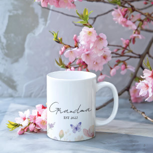 Benutzerdefinierte Oma - Gründungjahr - Blume und Kaffeetasse
