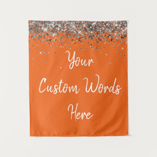 Benutzerdefinierte Orange & Silber Geburtstagsfeie Wandteppich (Vorderseite)