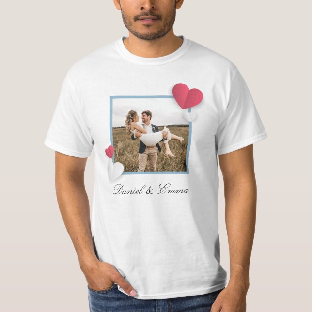 Benutzerdefinierte Paare Foto Name Text Personalis T-Shirt (Vorderseite)