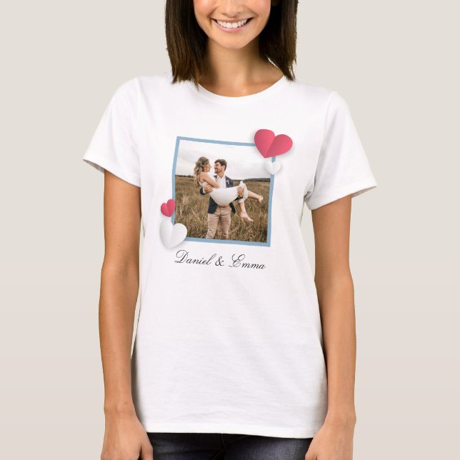 Benutzerdefinierte Paare Foto Name Text Personalis T-Shirt (Vorderseite)