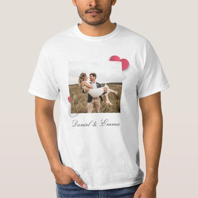 Benutzerdefinierte Paare Foto Name Text Personalis T-Shirt (Vorderseite)