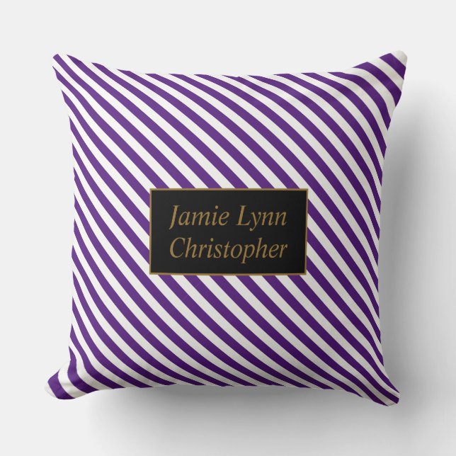 Benutzerdefinierte Paare Namen Lila/weiße Streifen Kissen (Vorderseite)