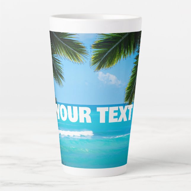 Benutzerdefinierte Palmen am Strand Milchtasse (Vorderseite)
