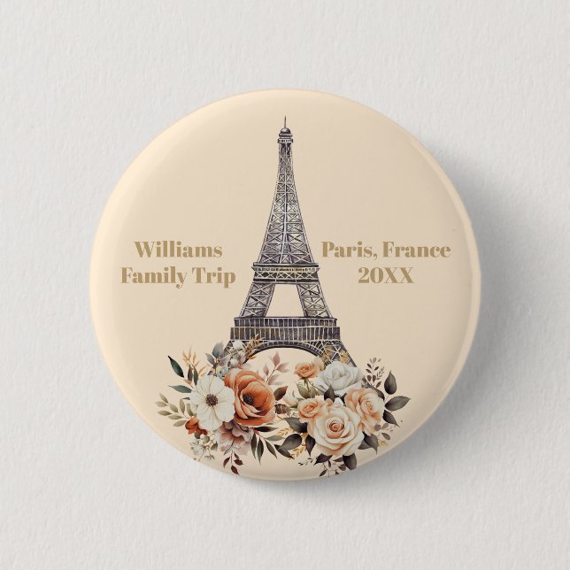 Benutzerdefinierte Paris-Reise Eiffelturm Floral Button (Vorderseite)