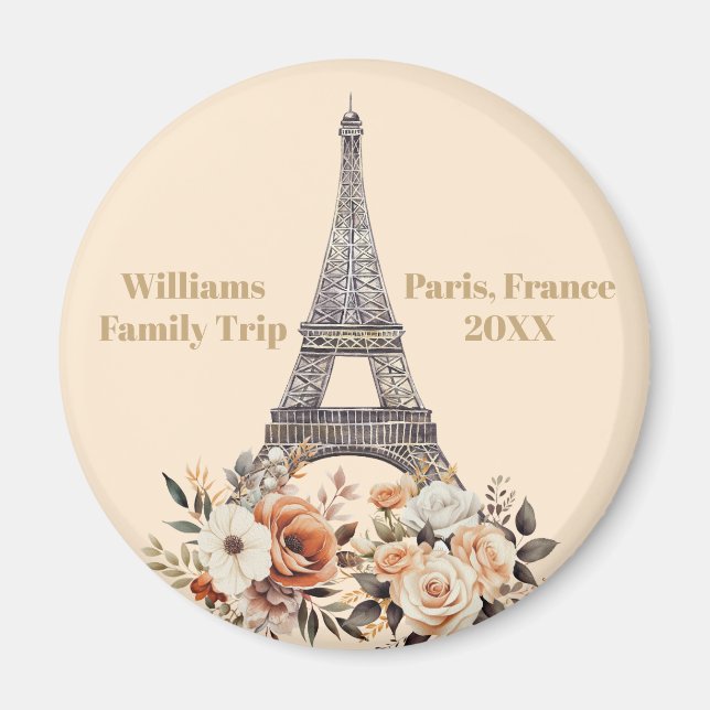Benutzerdefinierte Paris-Reise Eiffelturm Floral Magnet (Vorne)