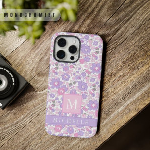 Benutzerdefinierte Pastell-Lila Weiße Blumen Pinke iPhone 15 Pro Max Hülle