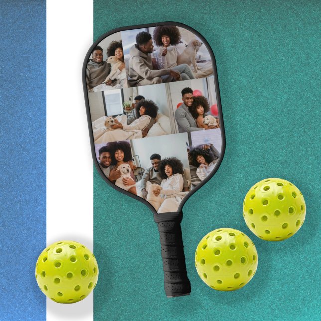 Benutzerdefinierte Personalisierte BildCollage und Pickleball Schläger (Custom Personalized Photo Collage and Text Pickleball Paddle from Ricaso. Add 7 photos and own text)