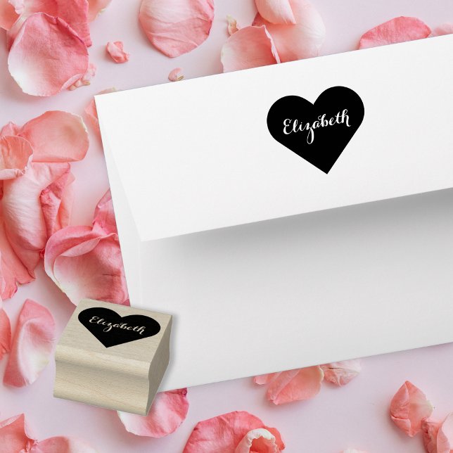Benutzerdefinierte Personalisierte Elegante Script Gummistempel (Custom Personalized Elegant Script Name Heart Love Rubber Stamp)