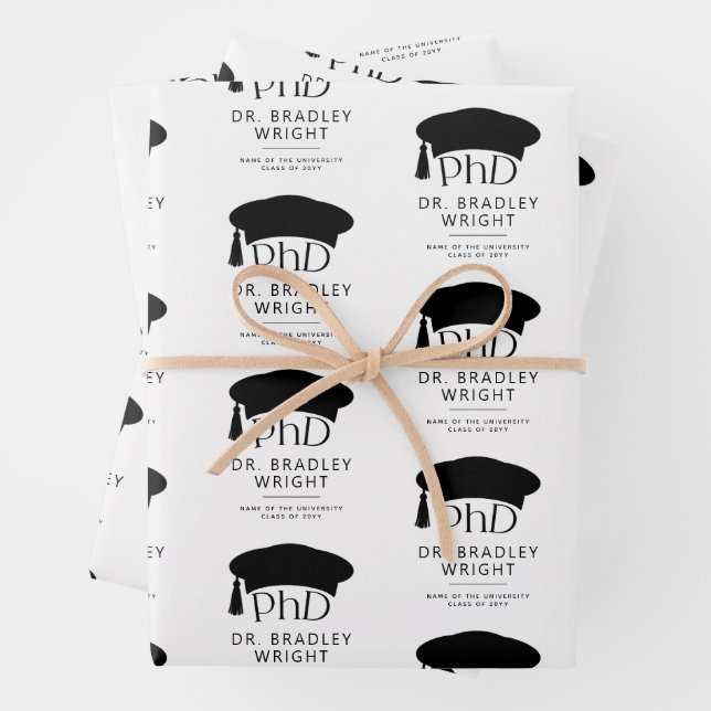 Benutzerdefinierte PhD Doktorhut Doktorgrad Abschl Geschenkpapier Set (Beispiel)