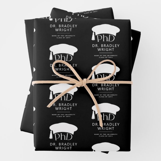 Benutzerdefinierte PhD-Doktorhut Doktorgrad-Abschl Geschenkpapier Set (Beispiel)