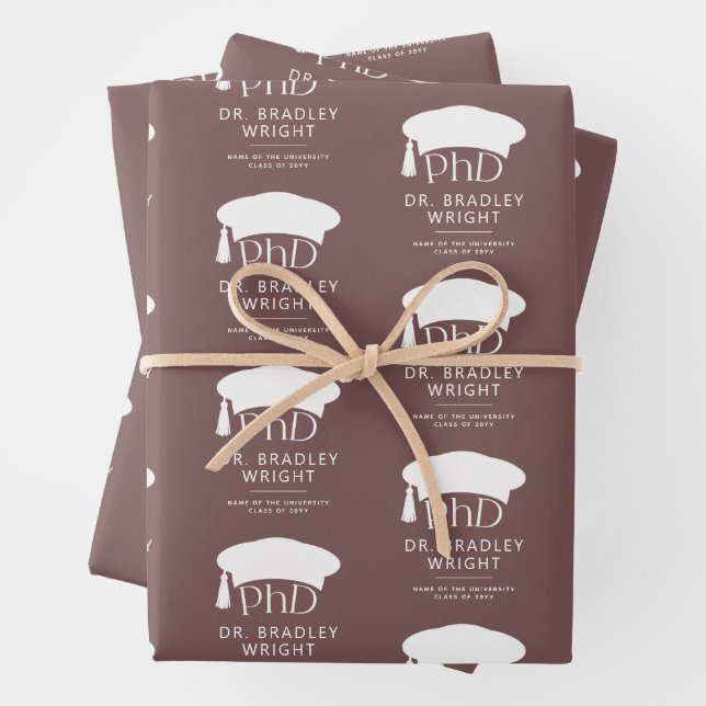 Benutzerdefinierte PhD-Doktorhut Doktorgrad-Abschl Geschenkpapier Set (Beispiel)