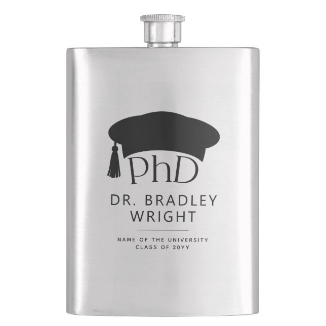 Benutzerdefinierte PhD Doktorhut Promotion Doktorg Flachmann (Vorderseite)