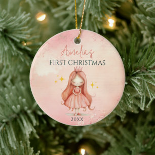 Benutzerdefinierte Pink Princess Mädchen Erinnerun Keramik Ornament