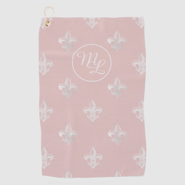 Benutzerdefinierte Preppy rosa Fleur de Lis Golfhandtuch (Vorderseite)