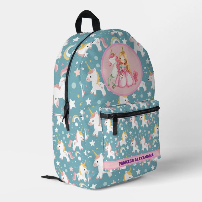 Benutzerdefinierte Prinzessin Unicorn Bedruckter Rucksack (Rückseitige Ecke links)
