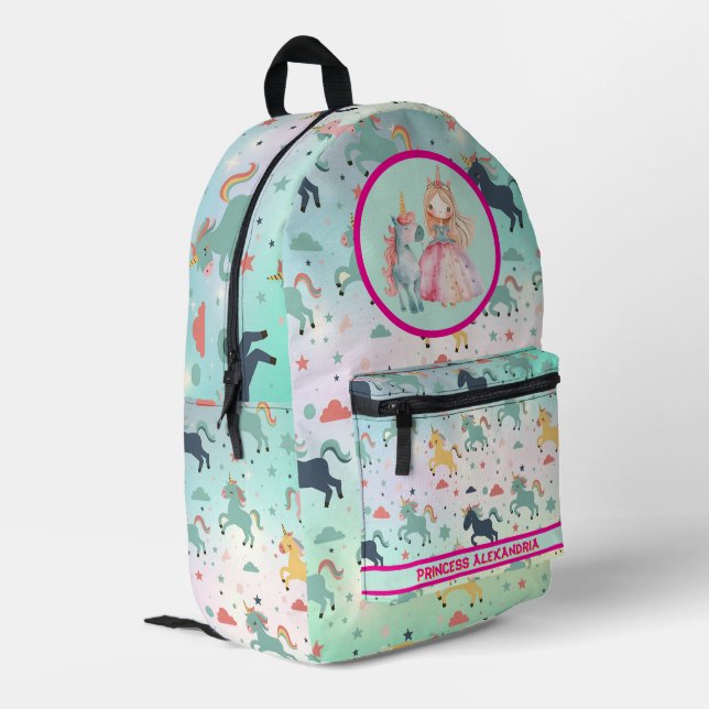 Benutzerdefinierte Prinzessin Unicorn Bedruckter Rucksack (Rückseitige Ecke links)