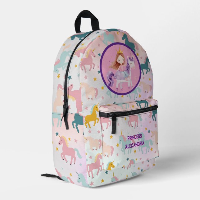 Benutzerdefinierte Prinzessin Unicorn Bedruckter Rucksack (Rückseitige Ecke links)