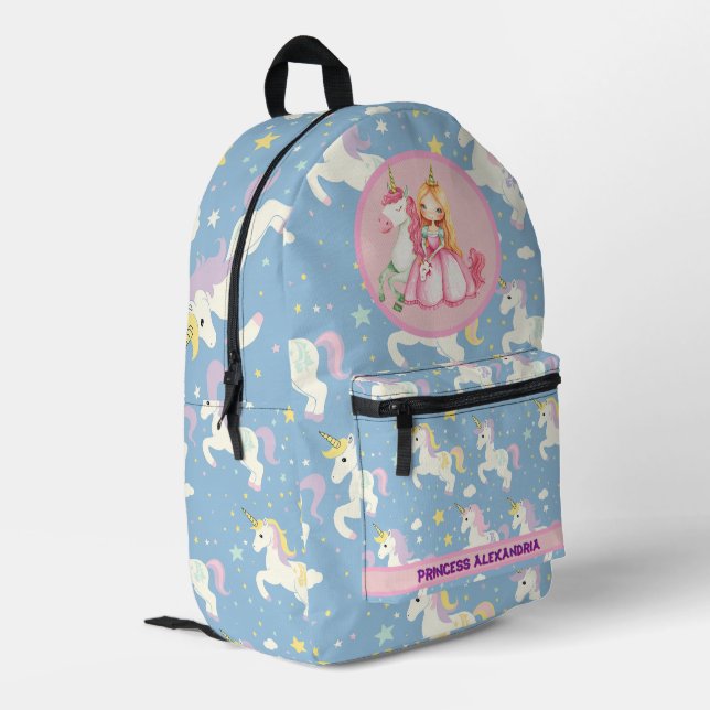 Benutzerdefinierte Prinzessin Unicorn Bedruckter Rucksack (Rückseitige Ecke links)