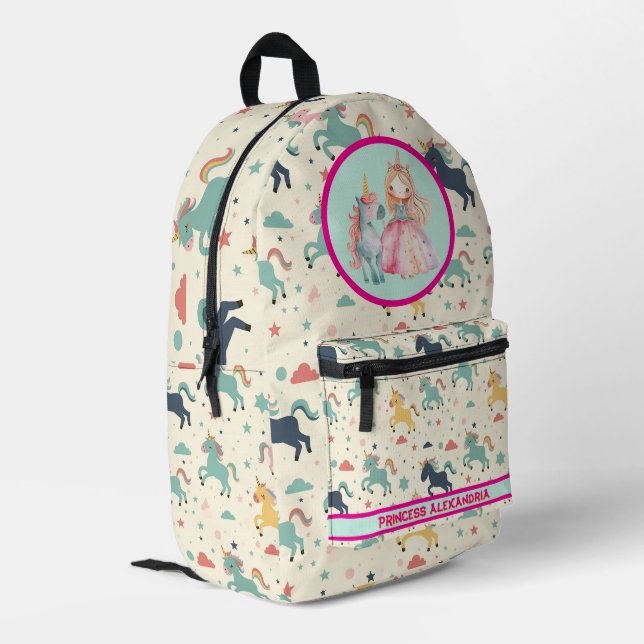 Benutzerdefinierte Prinzessin Unicorn Bedruckter Rucksack (Rückseitige Ecke links)