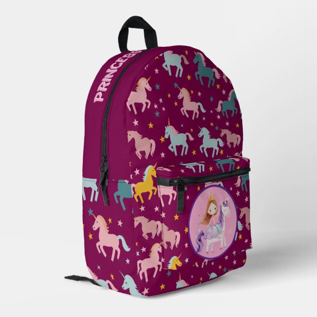 Benutzerdefinierte Prinzessin Unicorn Bedruckter Rucksack (Rückseitige Ecke links)