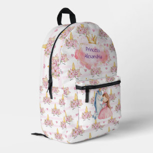 Benutzerdefinierte Prinzessin Unicorn Rosa Bedruckter Rucksack