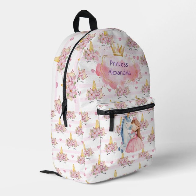Benutzerdefinierte Prinzessin Unicorn Rosa Bedruckter Rucksack (Rückseitige Ecke links)
