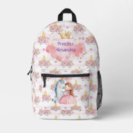 Benutzerdefinierte Prinzessin Unicorn Rosa Bedruckter Rucksack