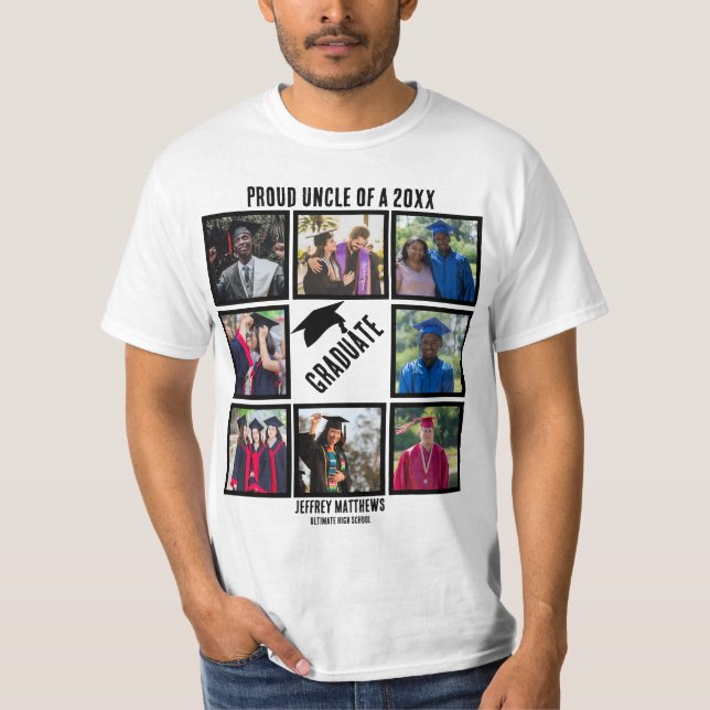Benutzerdefinierte Proud Uncle Abschluss-FotoColla T-Shirt (Vorderseite)