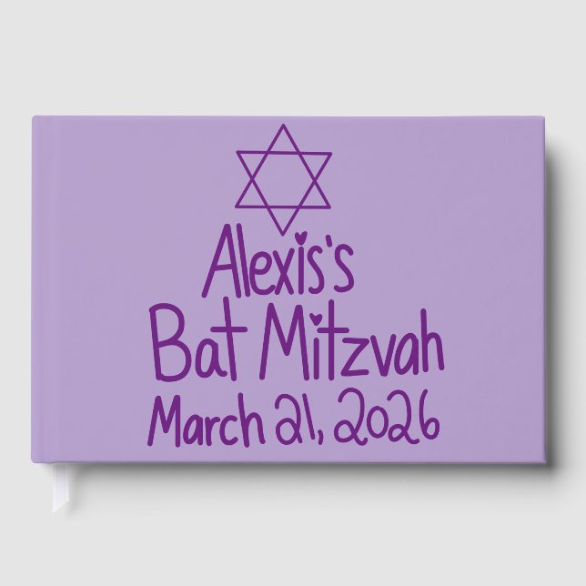 Benutzerdefinierte Purple Bat Mitzvah  Gästebuch (Vorderseite)