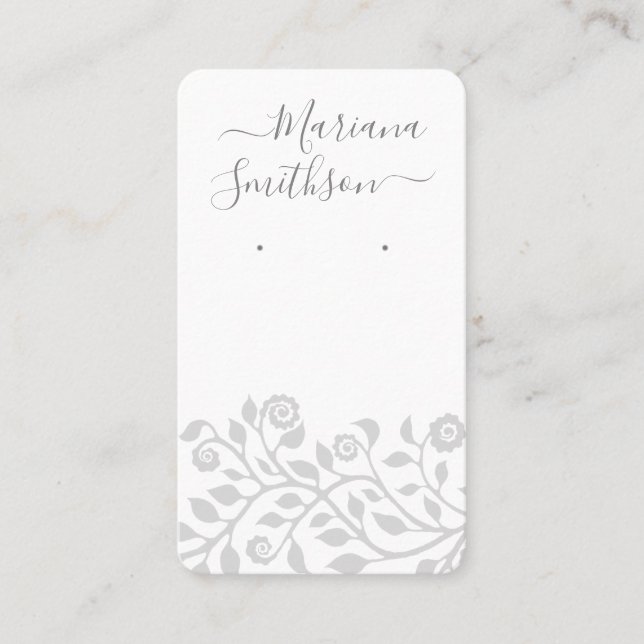 Benutzerdefinierte QR-Code Grau-weiße Ohrringe Dis Visitenkarte (Vorderseite)