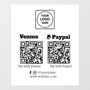 Benutzerdefinierte QR-Zahlung Venmo- und PayPal- Fensteraufkleber