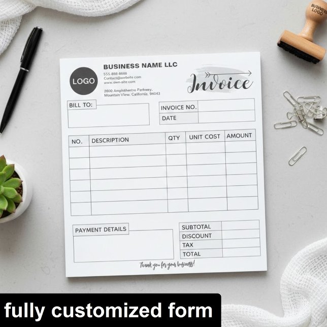 Benutzerdefinierte Rechnungsform mit Logo, Grau Kl Notizblock (add your logo receipt book, professional invoice template)