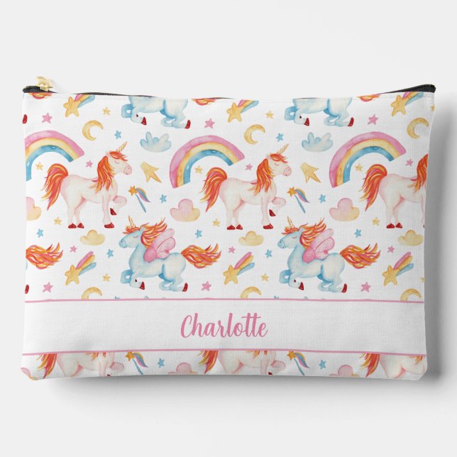 Benutzerdefinierte Regenbogen und Einhörner - Groß Zubehörtasche (Vorderseite)
