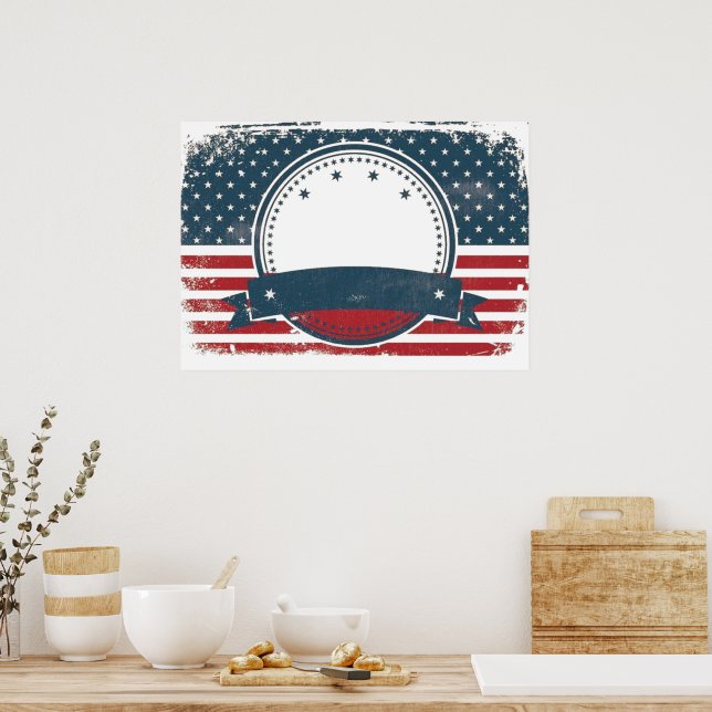 Benutzerdefinierte Retro-Amerikanische Flag-Monogr Poster (Küche)