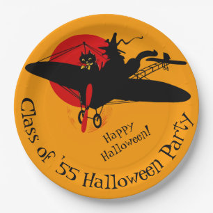 Benutzerdefinierte Retro fliegende Hexe Halloween Pappteller