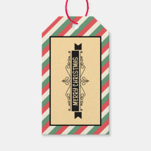 Benutzerdefinierte Retro-Gestreifte "Frohe Weihnac Geschenkanhänger