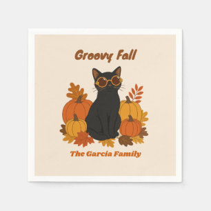 Benutzerdefinierte Retro-Groovy-Schwarze-Katze-Her Serviette